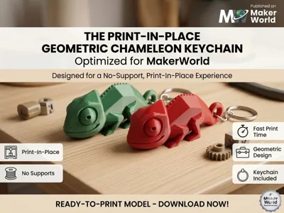 Geometric Chameleon Keychain  Print-in-Place  