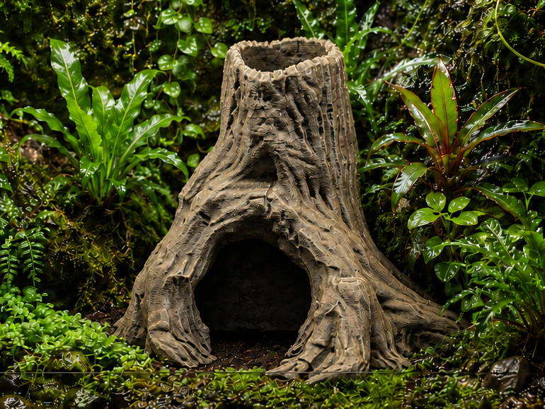 Realistic Tree Stump Hideout –Terrarium & Aquarium