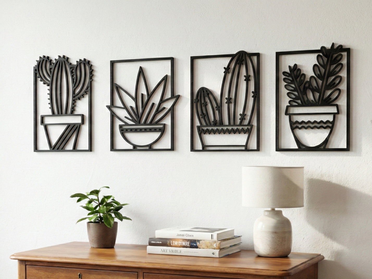 Minimalist Cactus & Succulent Wall Art Set of 4