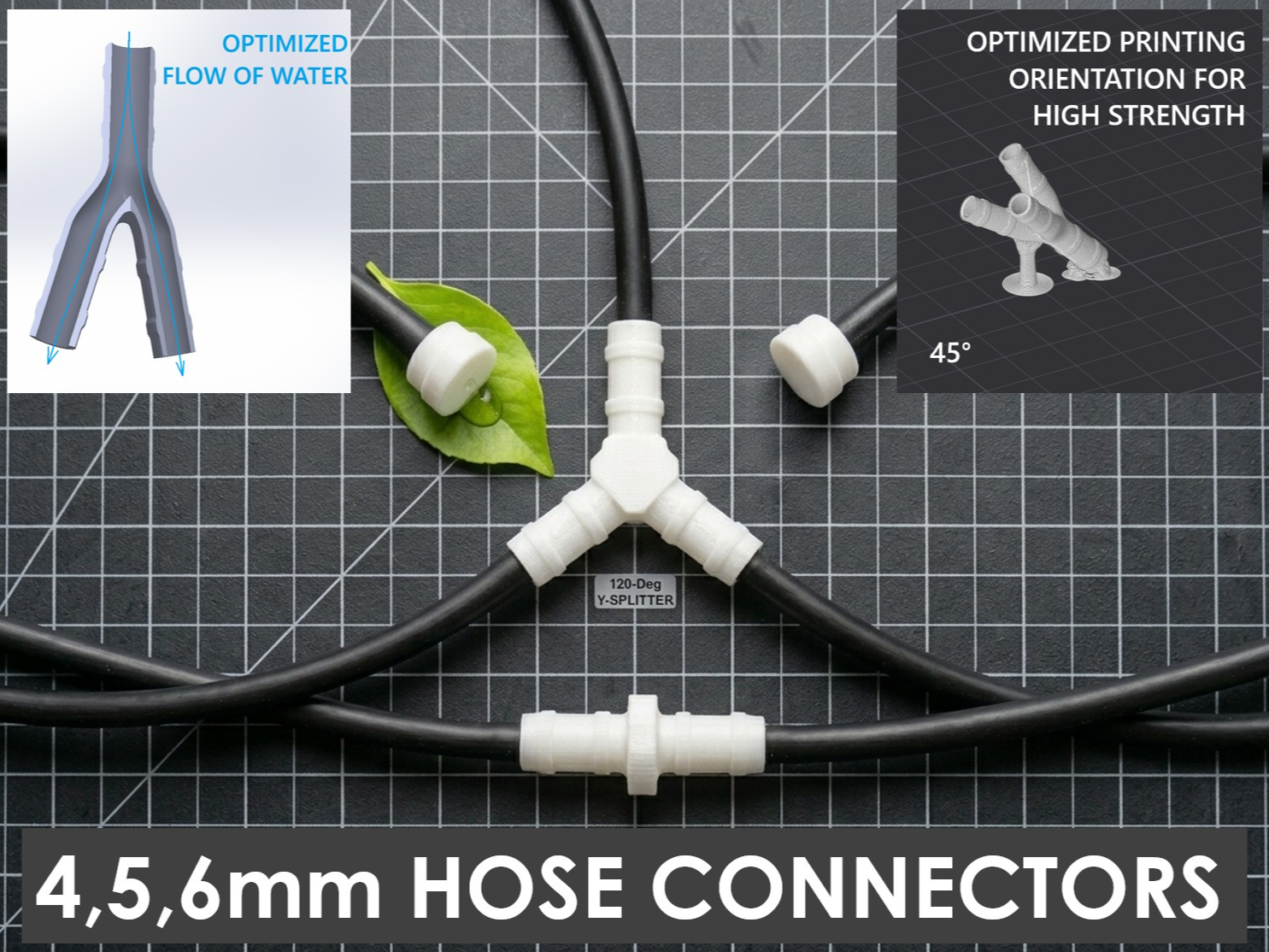 4,5,6mm Hose Irrigation Connectors & Caps - Strong