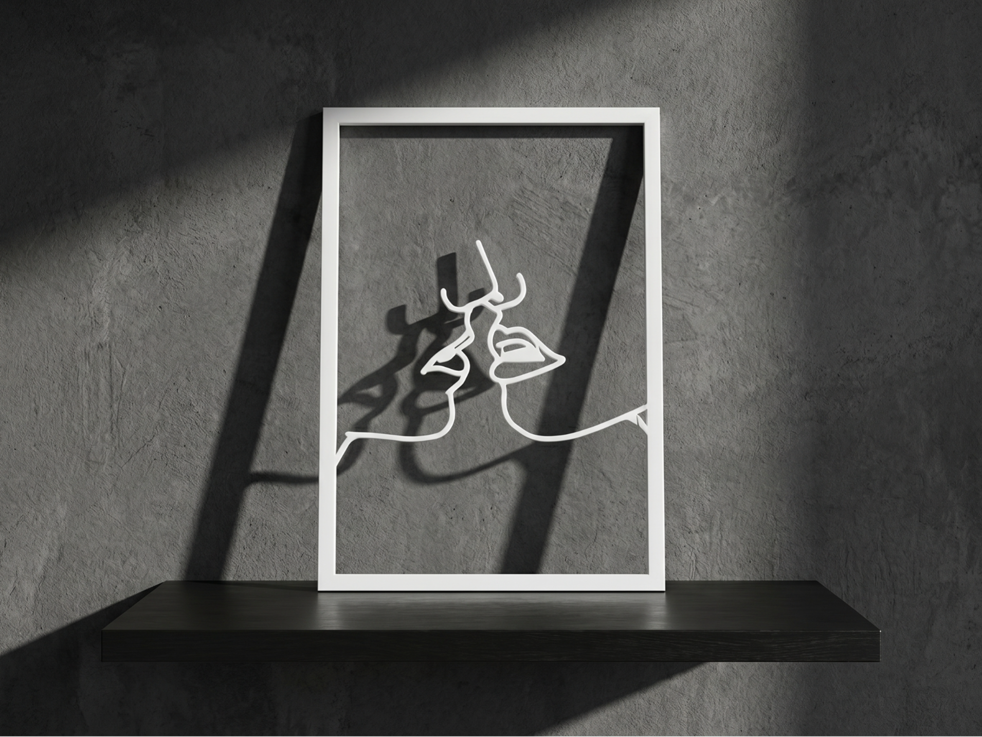 One Line picture "Geometric Split Kiss with frame"