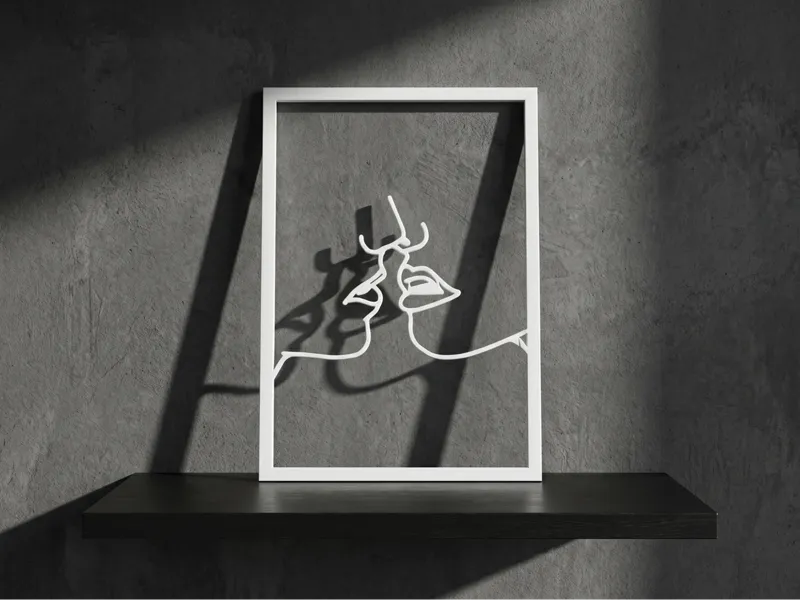 One Line picture "Geometric Split Kiss with frame"