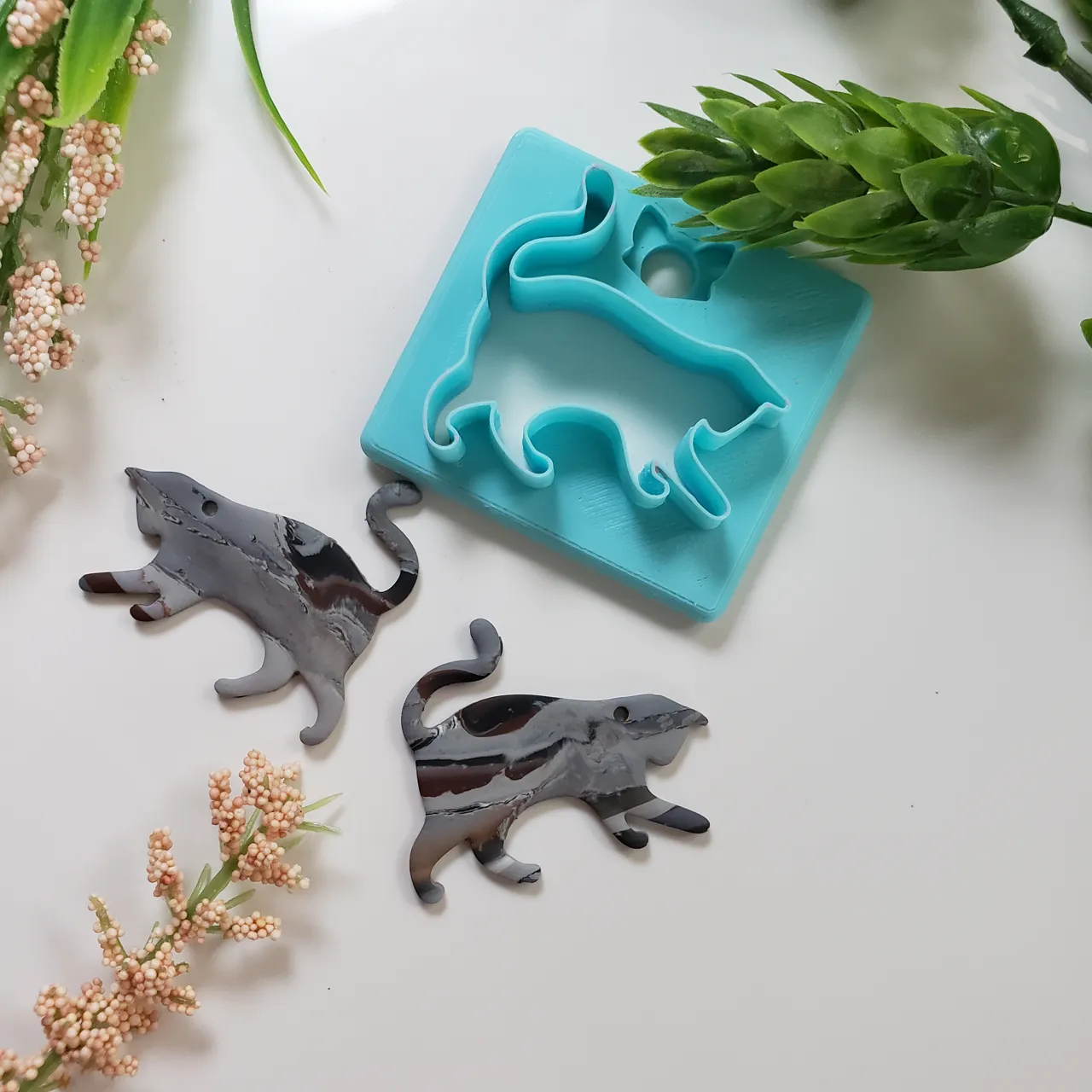 Playful Cat Silhouette Polymer Clay Earring Cutter view 2