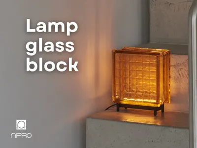 Designer lamp with glass block (Paves)