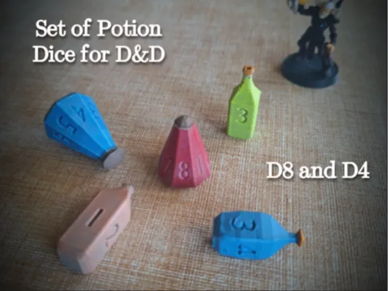 Potion Dice Set: D&D d8 & d4 Magical Potion Vials 