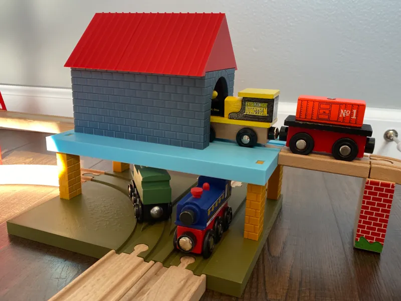 Wood Train Raised shed underpass Brio, Ikea, etc
