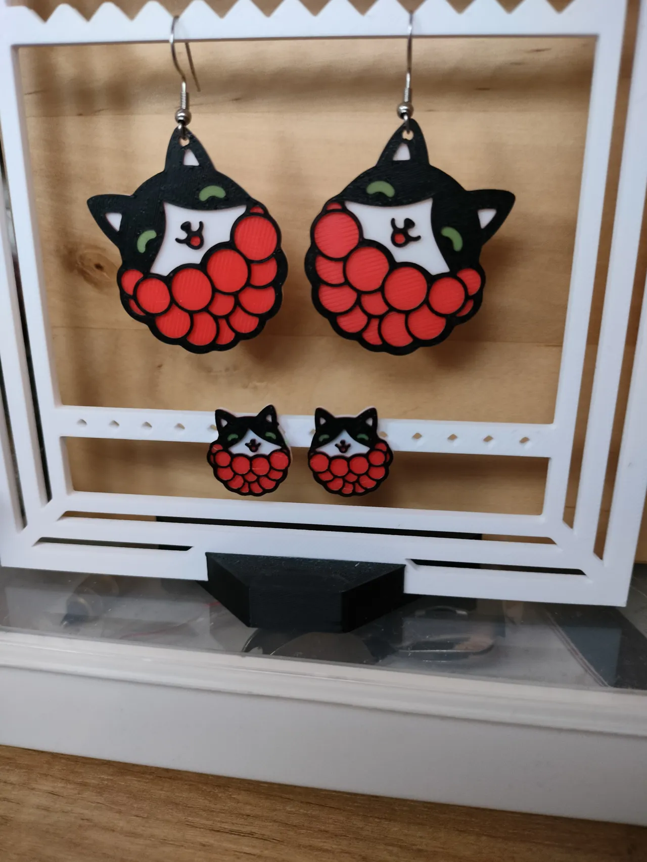 Raspberry Cat earrings - Kitty & Fruitie series view 2