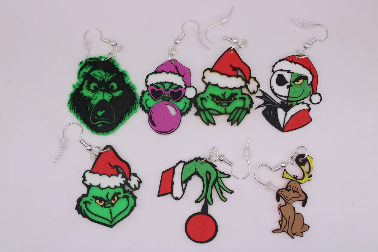Grinch Christmas Earrings view 2