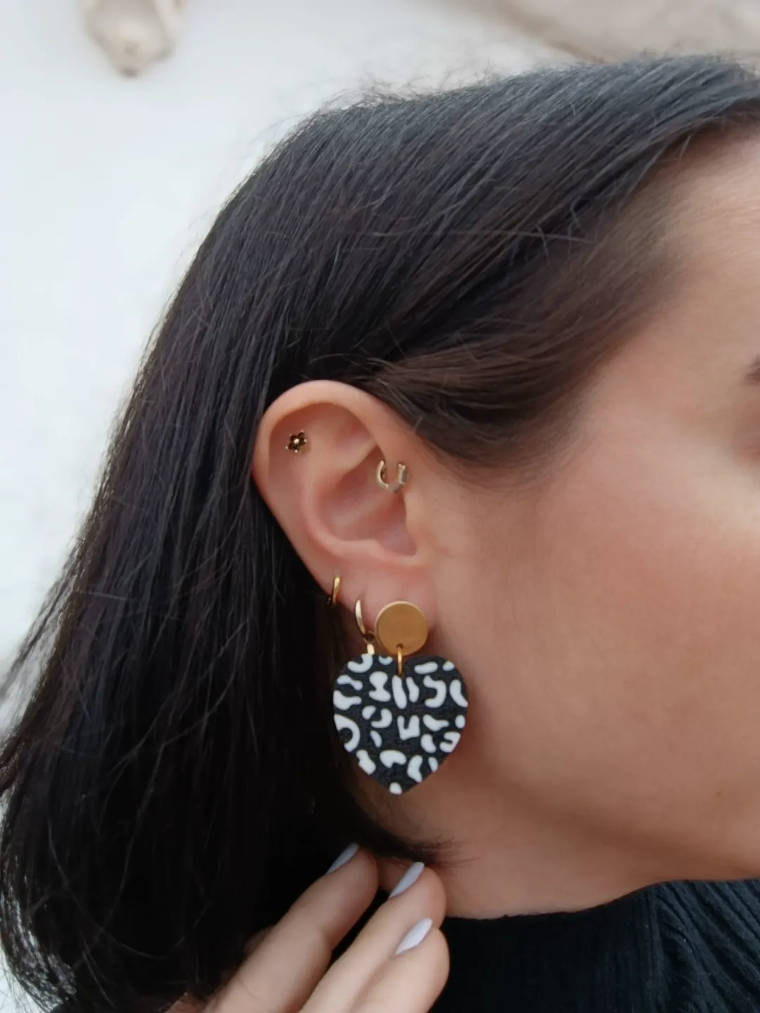 Animal print heart earring view 3