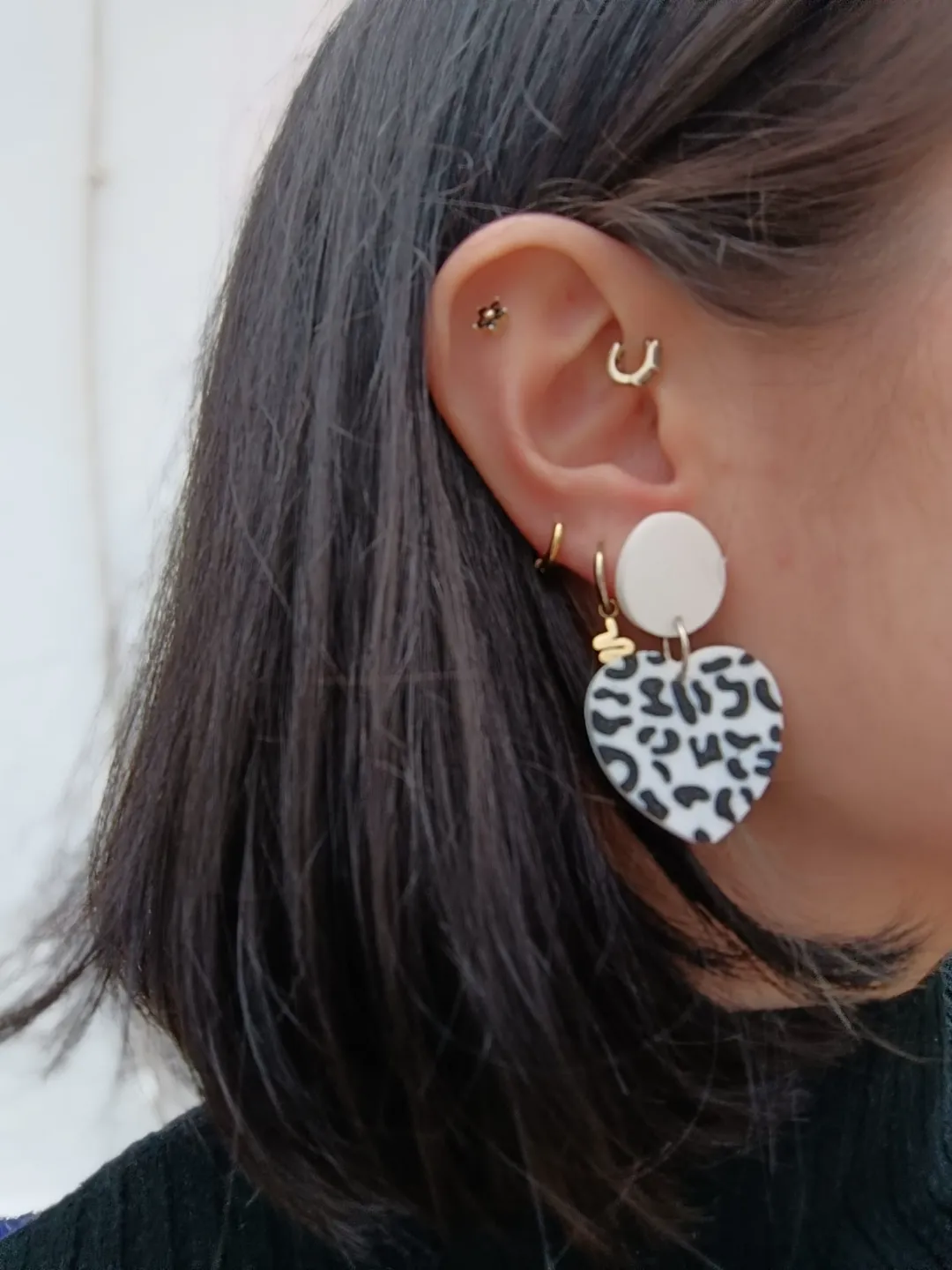 Animal print heart earring view 2