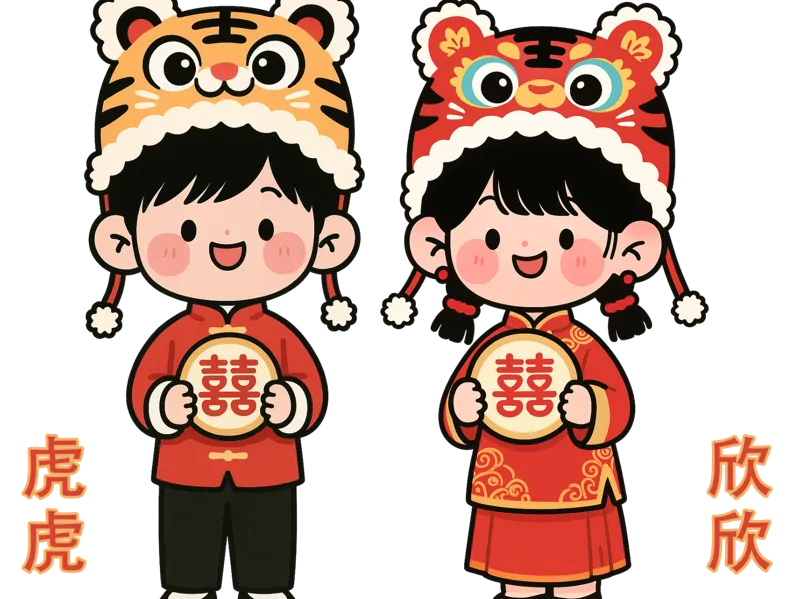 国风婚庆福娃 · 虎虎欣欣挂件