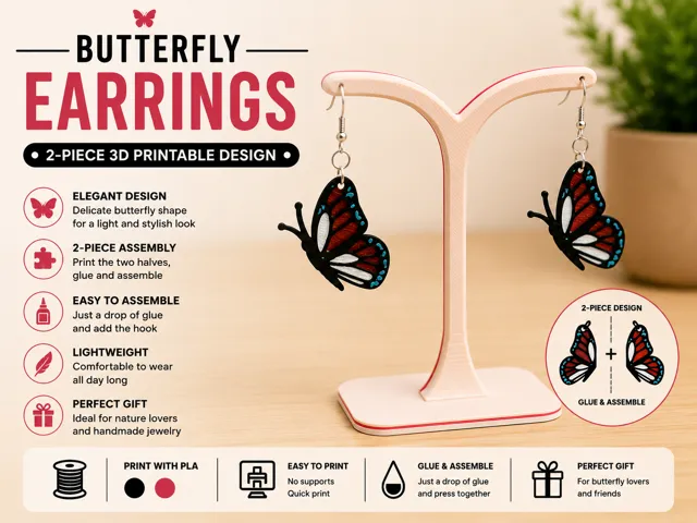 Monarch Butterfly Earrings | 2-Piece 3D Design