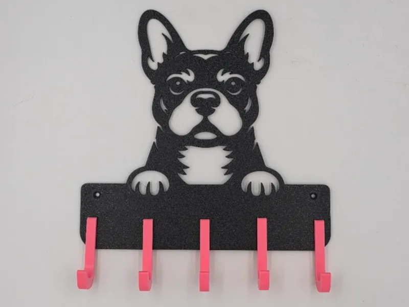 Dog Leash & Collar Holder, French Bulldog