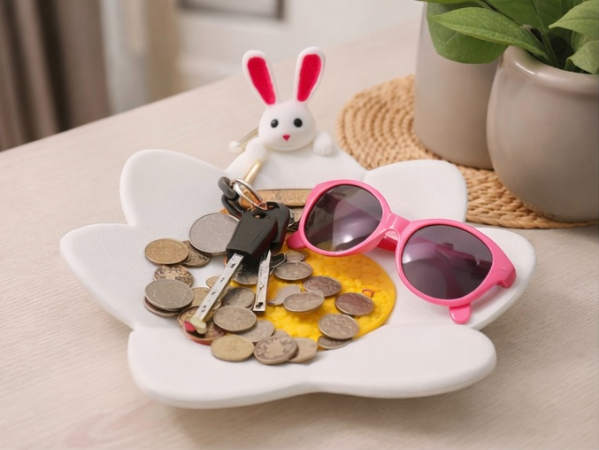 Cute Bunny Daisy Catchall Trinket Tray