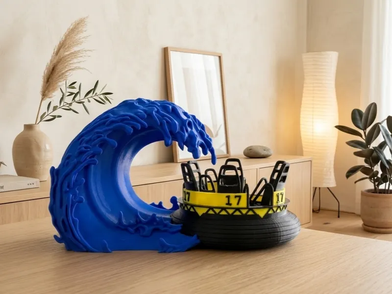 Rapid river diorama with a massive wave