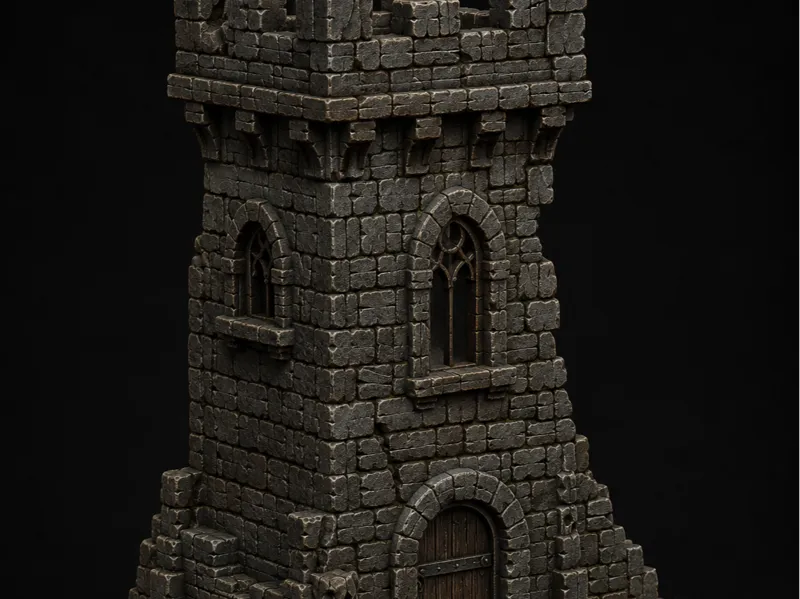 Ruined guard tower for mid evil town or castle