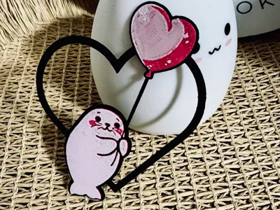 Cute seal with heart - HueForge bookmark