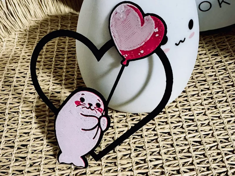 Cute seal with heart - HueForge bookmark