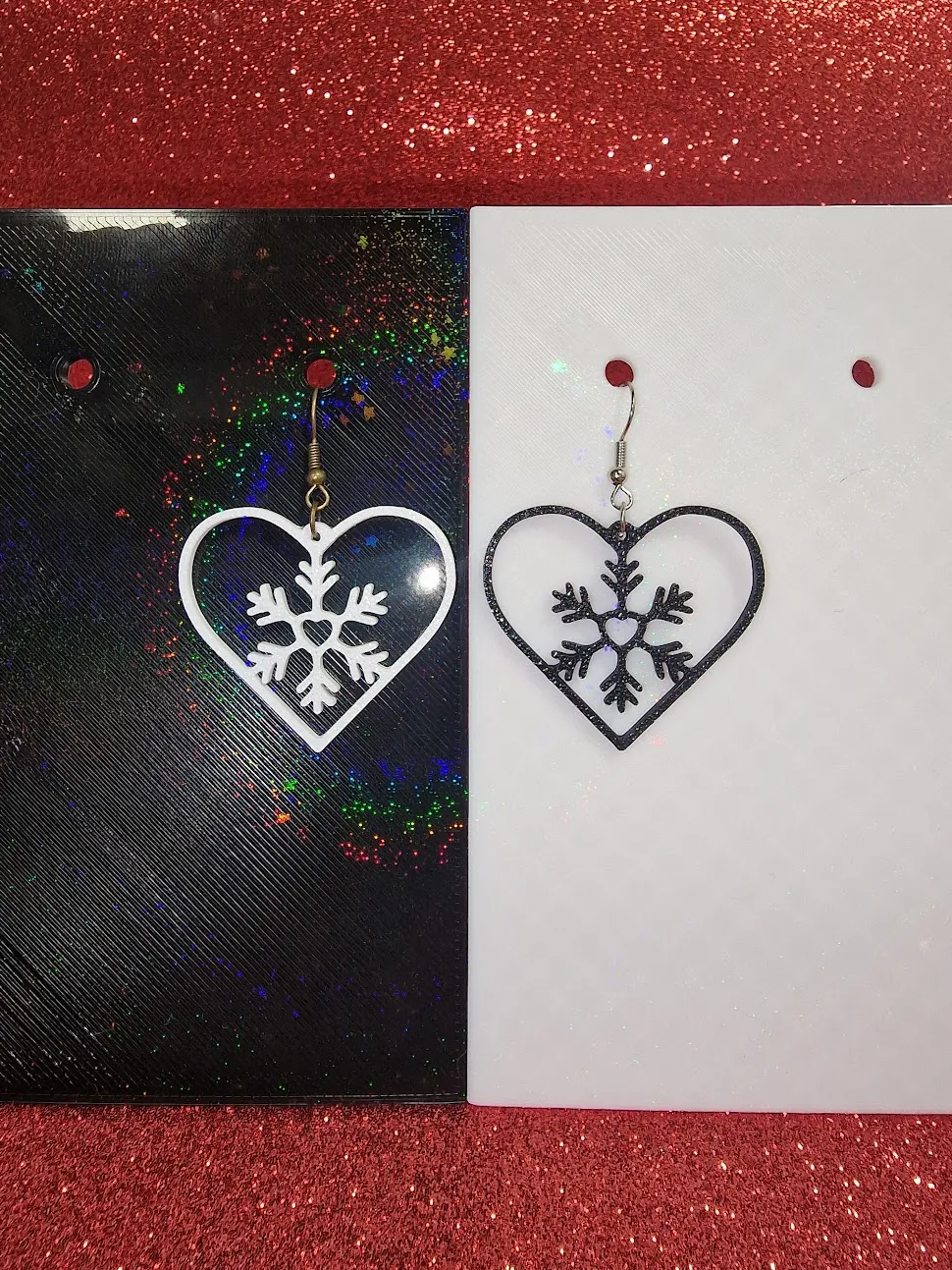 Black & White heart snow flake earrings view 2