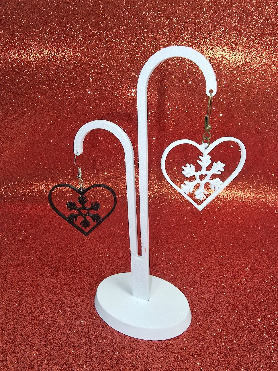 Black & White heart snow flake earrings view 3