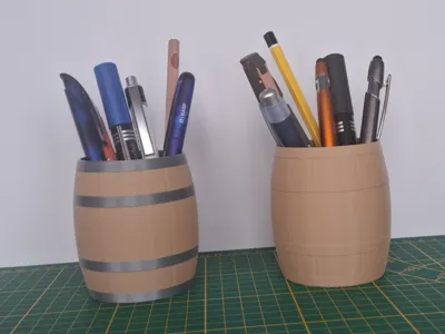 Wooden barrel as a pen holder or beverage cooler