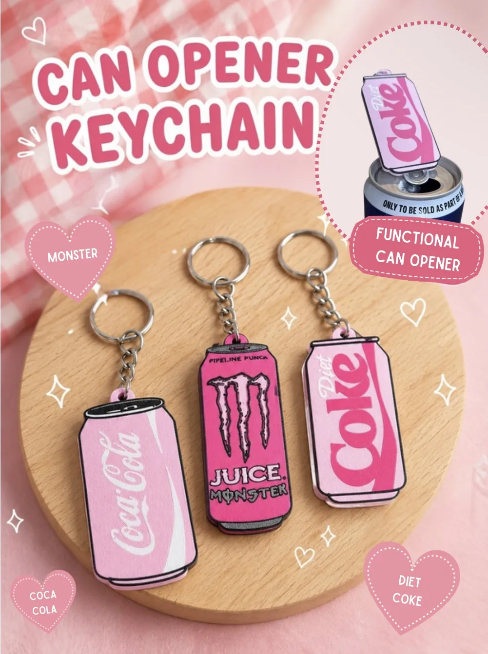 Can Opener keychains set of 3 soda cans view 4