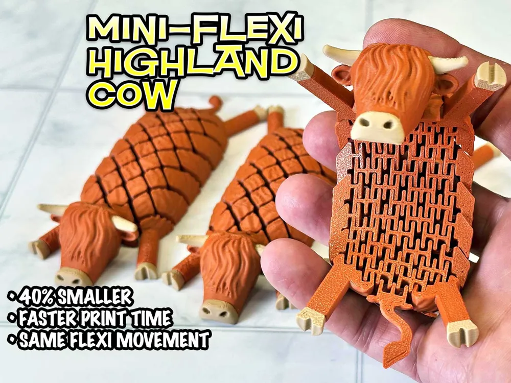 Modelo para impresión 3D: Mini-Flexi Highland Cow. Referencia del modelo original.