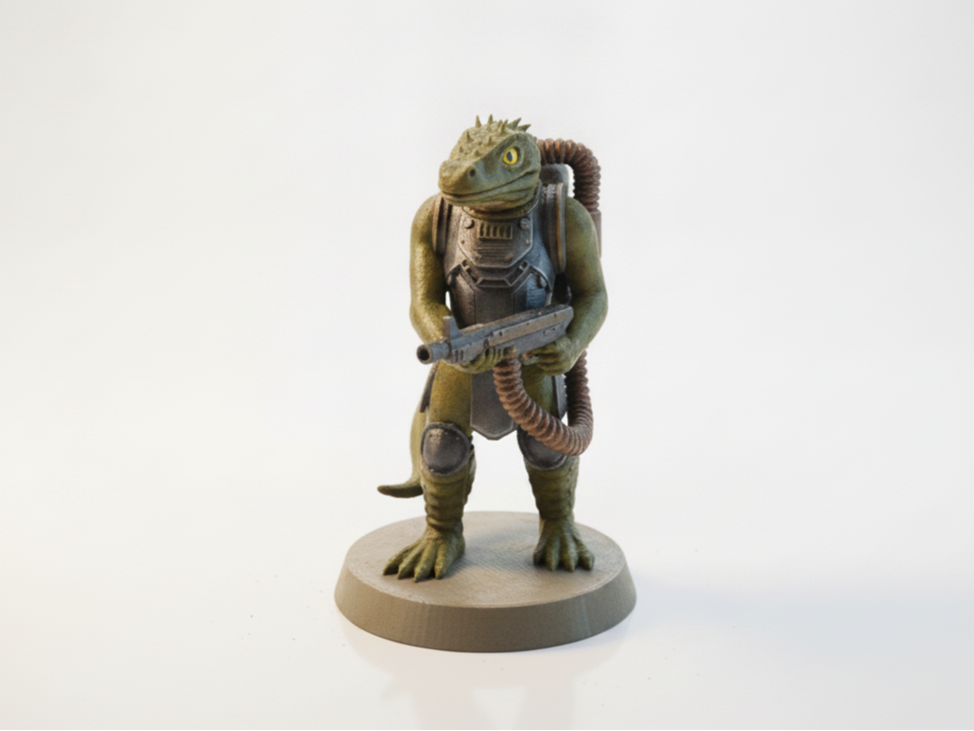 Machine Gun Lizard Warrior Figurine 3D Printable