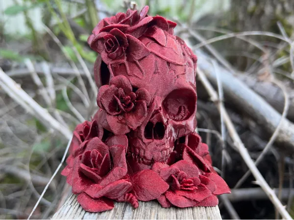 Sculpture crâne et roses