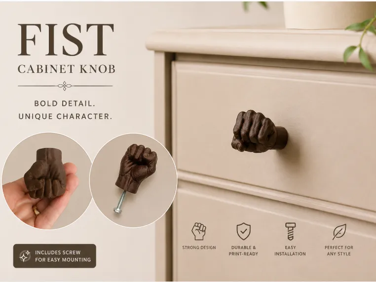 Letrero o emblema decorativo: Fist Cabinet Knob – Bold Furniture Handle. Referencia del modelo original.