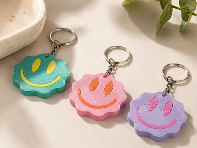 Wavy Retro Smiley Keychain