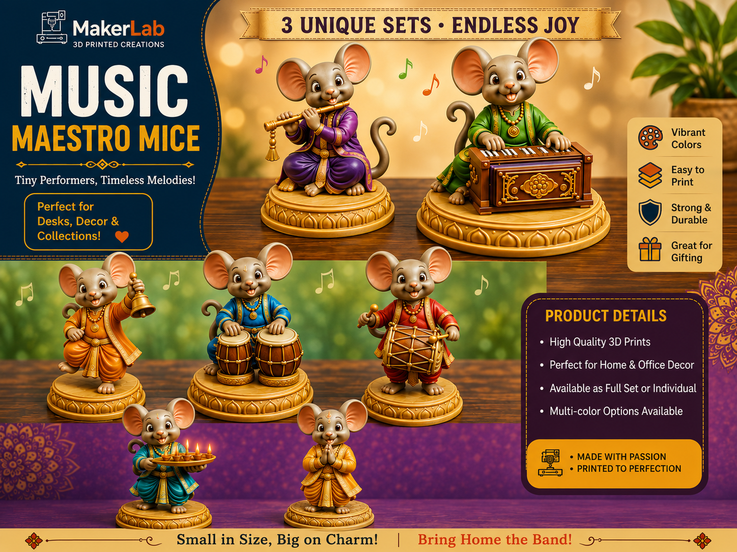 Ganesh Mushak - Cute Decorative Musical Mouse Set - 1
