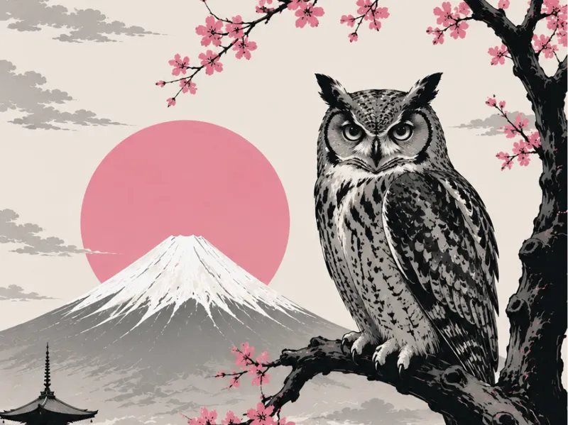 Hibou et Mont Fuji / Japon EASY PRINT