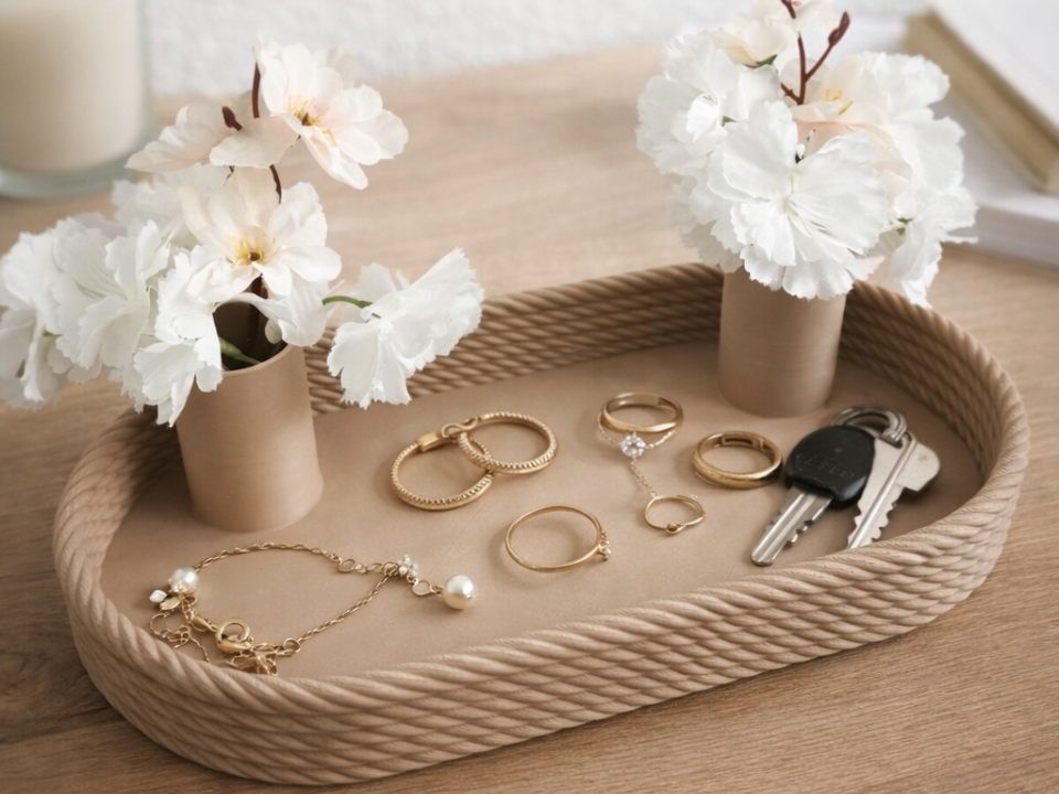 Schmuck-Organizer-Tablett mit 2 kleinen Vasen