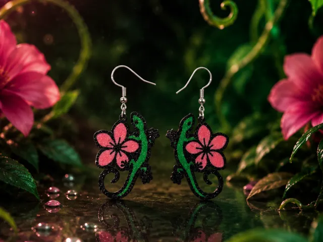 Floral lizard earrings