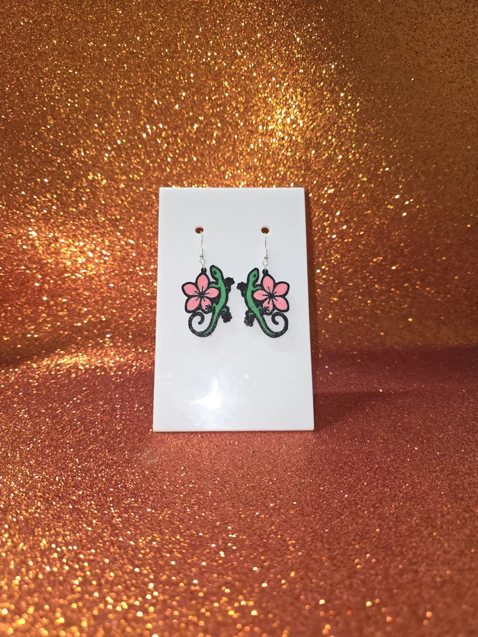 Floral lizard earrings view 2