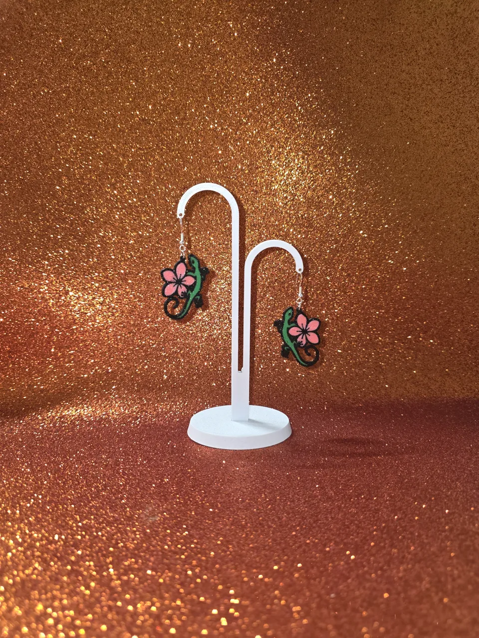 Floral lizard earrings view 3