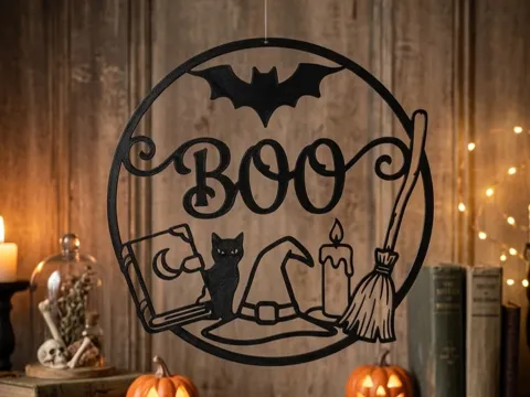 Adorno temático: Halloweenkranz Hexe BOO — referencia de MakerWorld