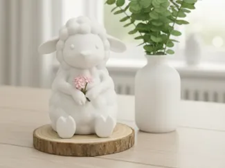 Minimalist Sheep Holding Flower