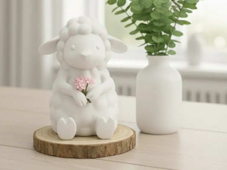 Minimalist Sheep Holding Flower