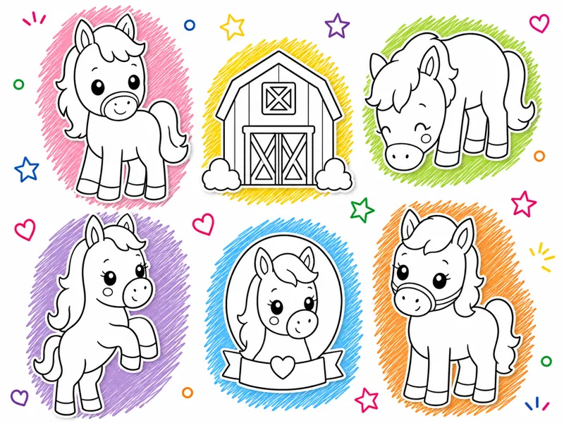 Colorea estas figuritas de Caballitos kawaii 