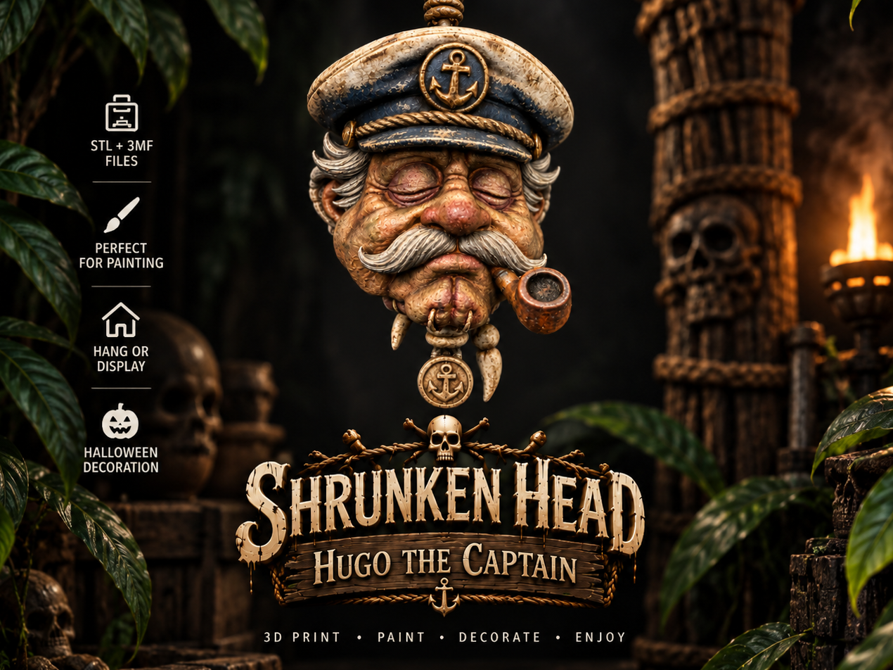 Captain Hugo, Shrunken Head | Halloween - 3D printed Sculptures, in stock in India