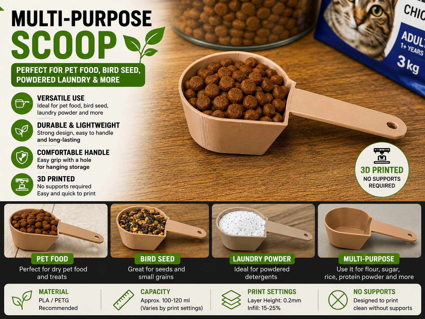 Multi-Purpose Scoop for Pet Food, Bird Seed,,,