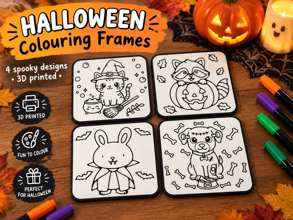 Halloween Colouring Page - Cute Kawaii Animals - Free 3D Print Model ...