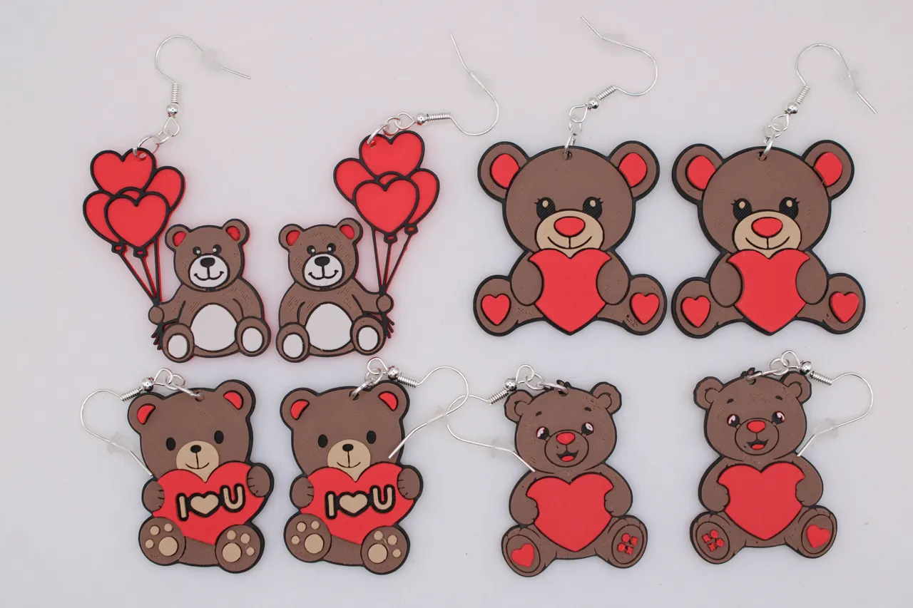 Teddy Bear Heart Earrings view 2