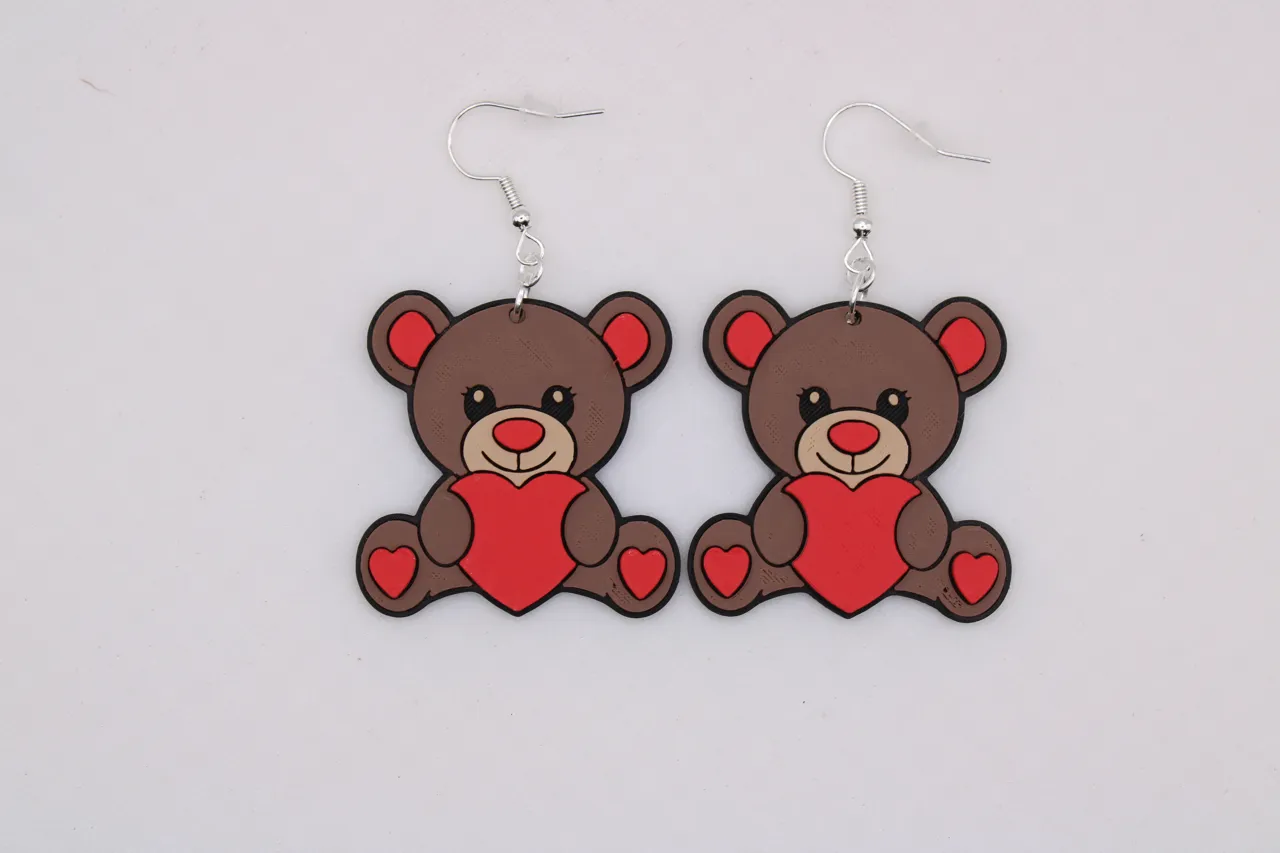 Teddy Bear Heart Earrings view 4