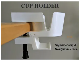 Cup Holder with Tray Organizer + Headphone Hook