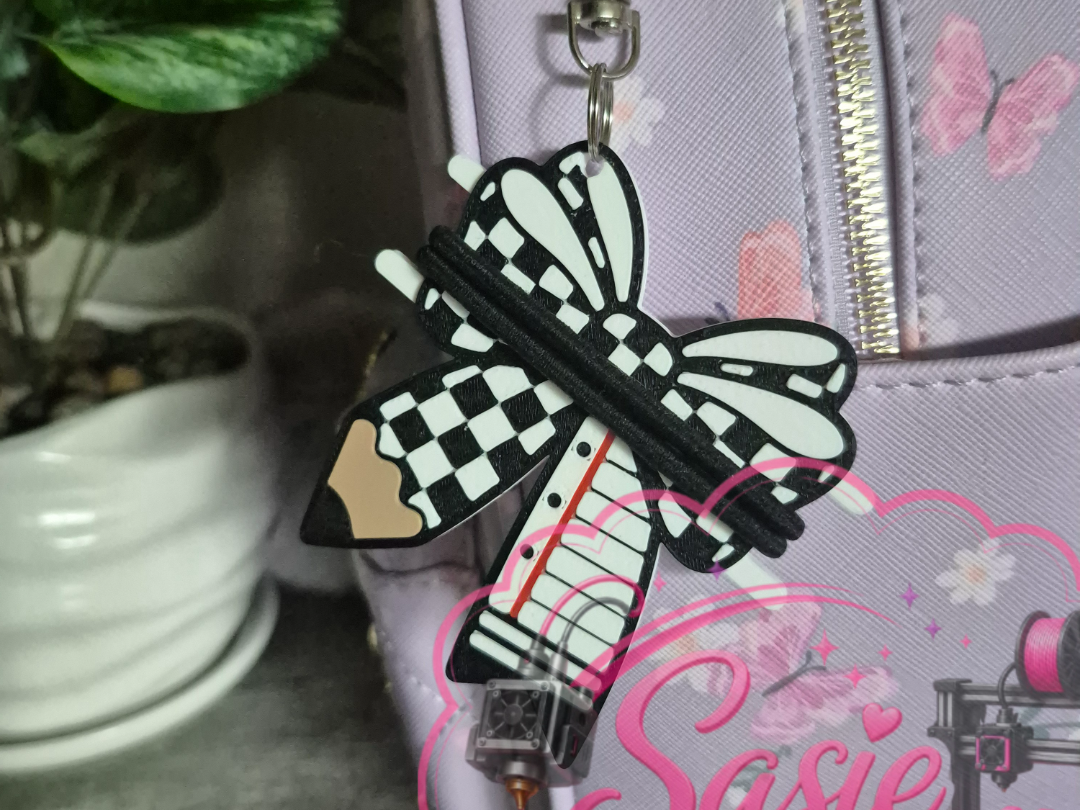 Pencil Bow Hair Tie Holder Keychain - 1