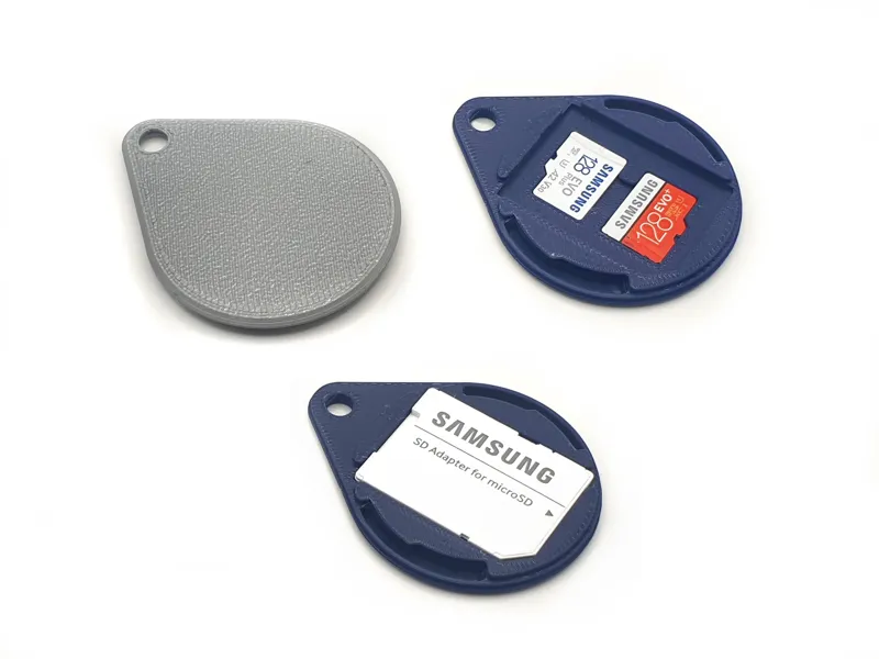 Hidden Mini SD Holder Key Fob-2 MicroSD, 1 SD Card