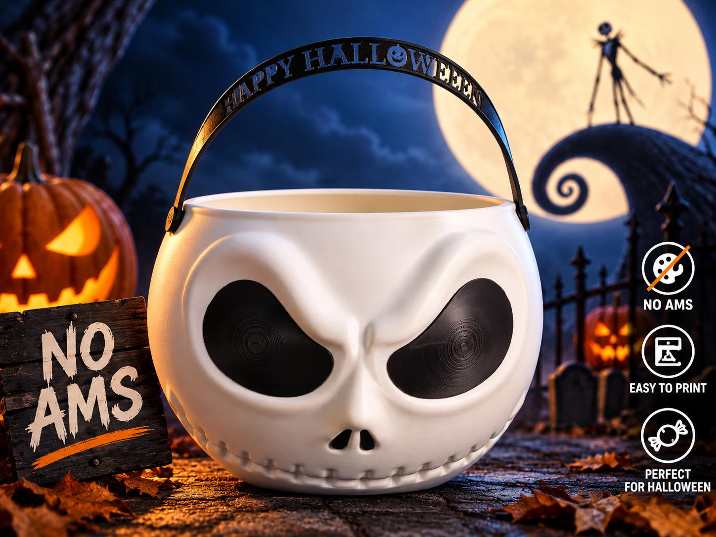 Jack Skellington Trick or Treat Bucket - 3D printed Festivities, in stock in India